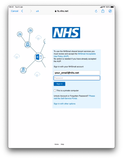 Sign into your NHSMail account.