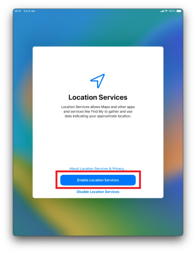 Tap Enable Location Services.