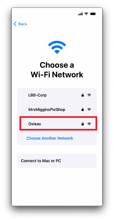 Choose Oxleas Wi-Fi.
