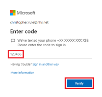 Enter the code you receive by text and select 'Verify'